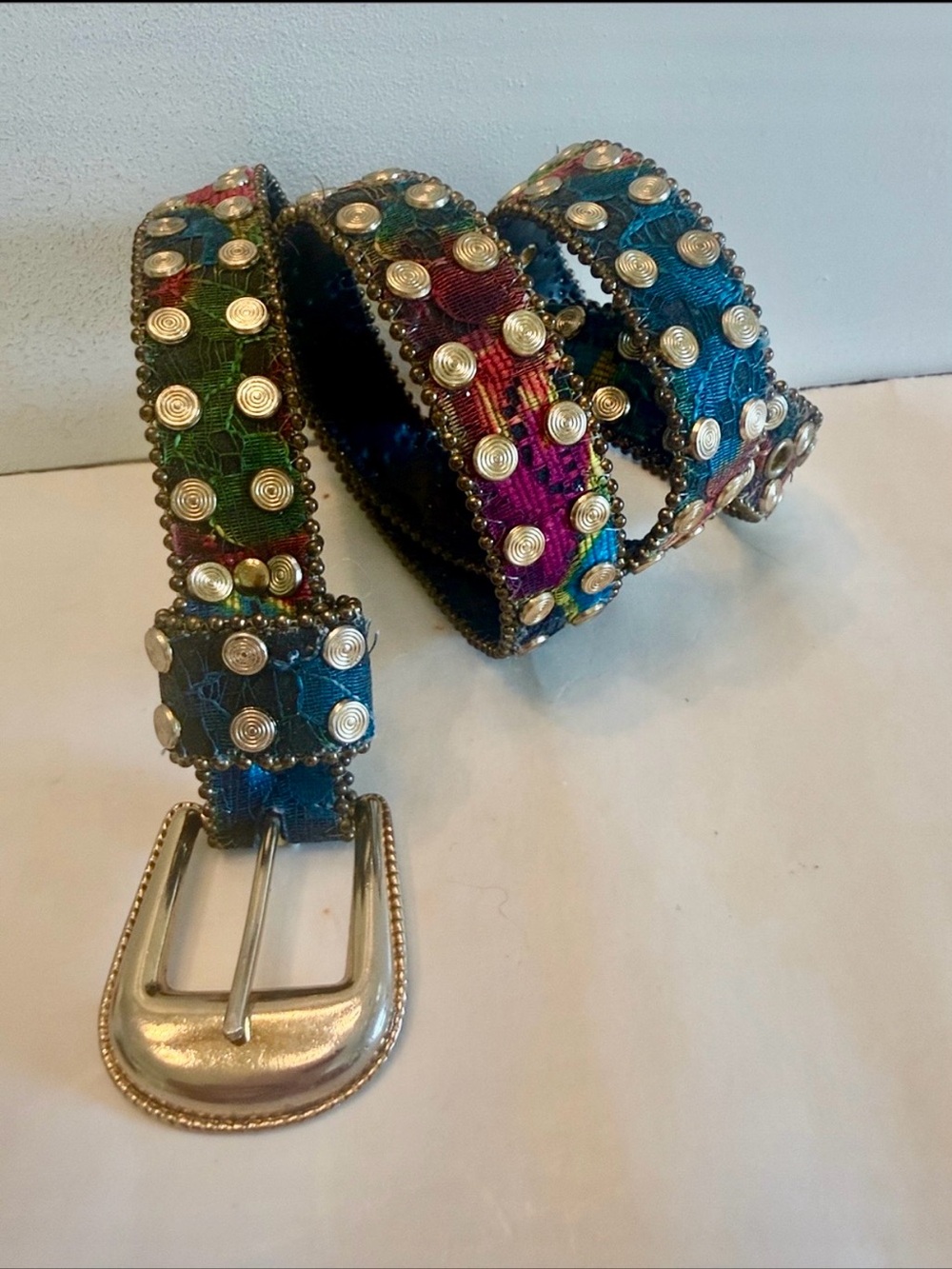Boho studied multi color belt gold tone hardware festival hippie Coachella vibe